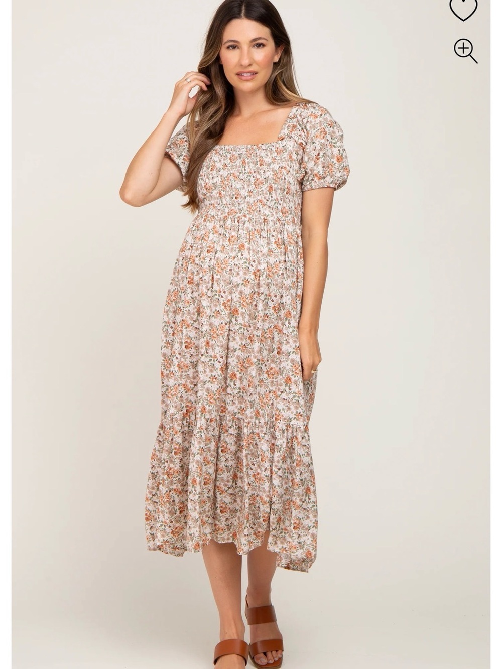 Cream Midi Dress with Rust Floral Print